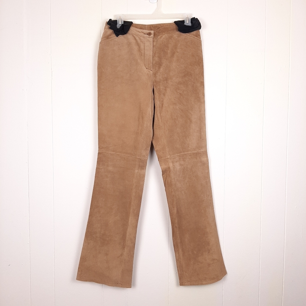 Covington suede leather bootcut pants 90s Y2K 70s retro fall boho indie chic tan